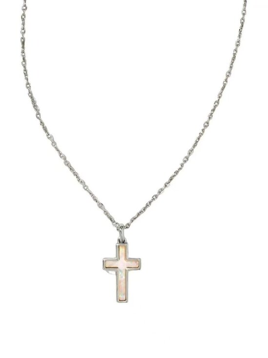 Kendra Scott Jewelry - Kendra Scott Cross Silver Pendant Necklace in White Lab Grown Opal